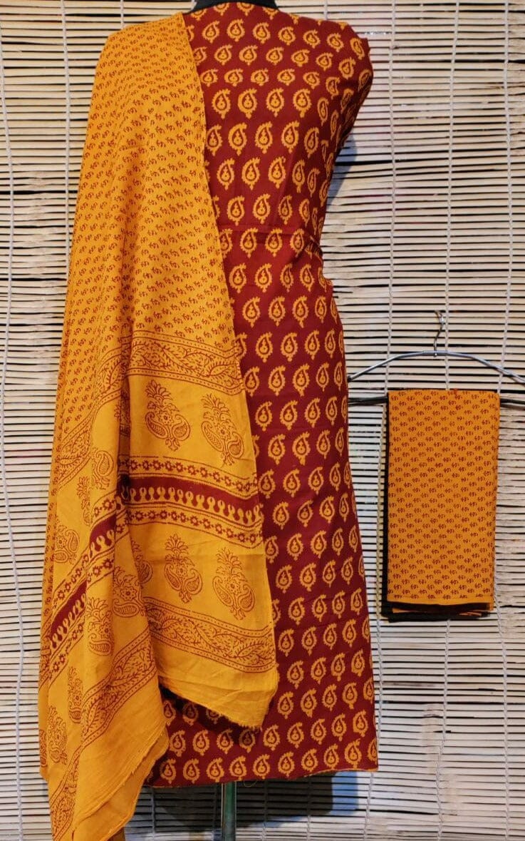 Aqsa Unstitched Cotton Suit Fabric Material with Dupatta Yellow – Stilento